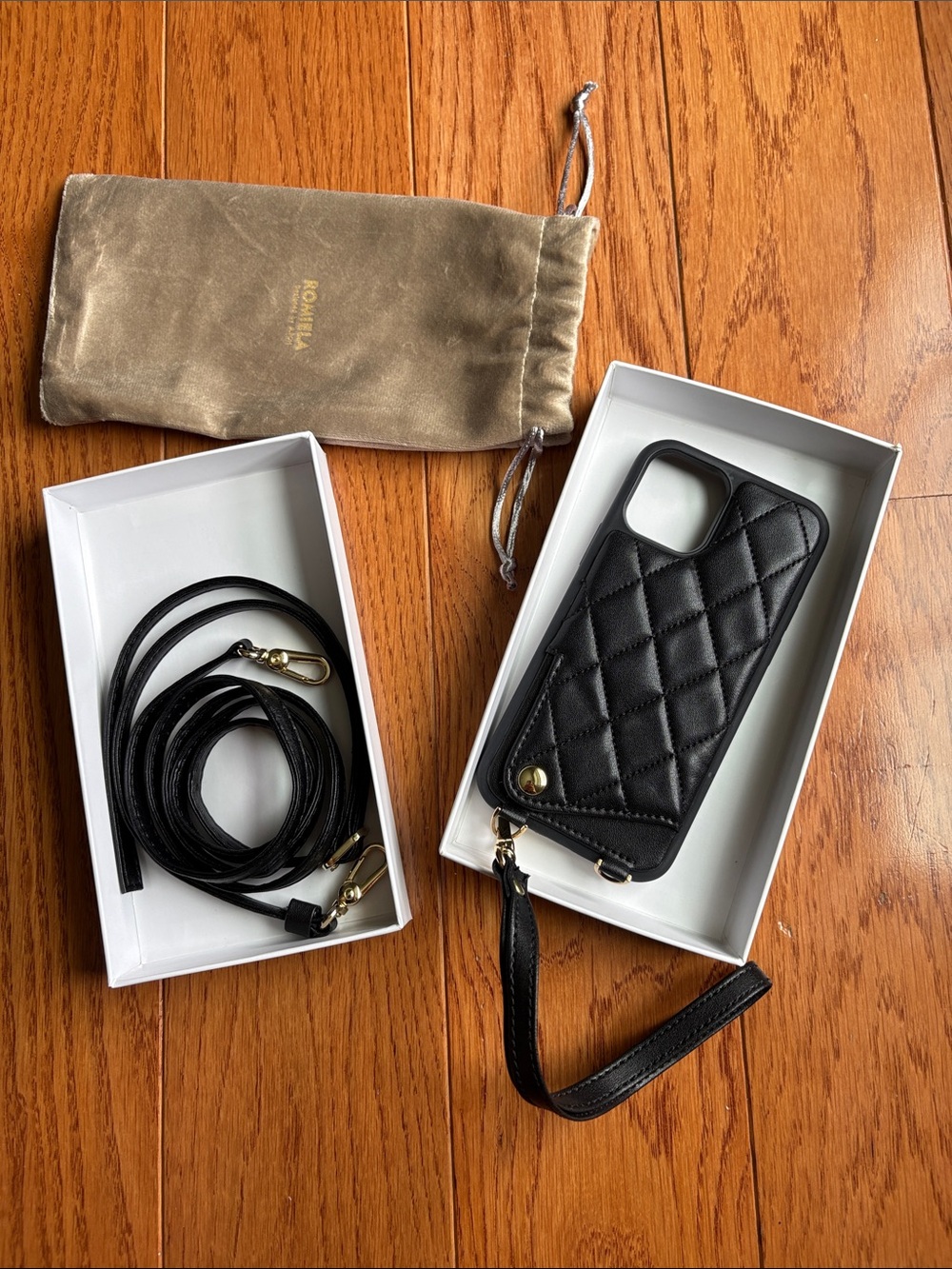 Black Quilted Crossbody Phone Case with wrist Strap - iPhone 12 PRO. Never used